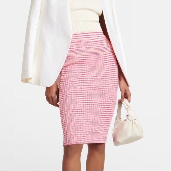 NEW Missoni Striped High Waisted Ribbed Knit Midi Skirt Pink White Size 2 - Picture 2 of 15